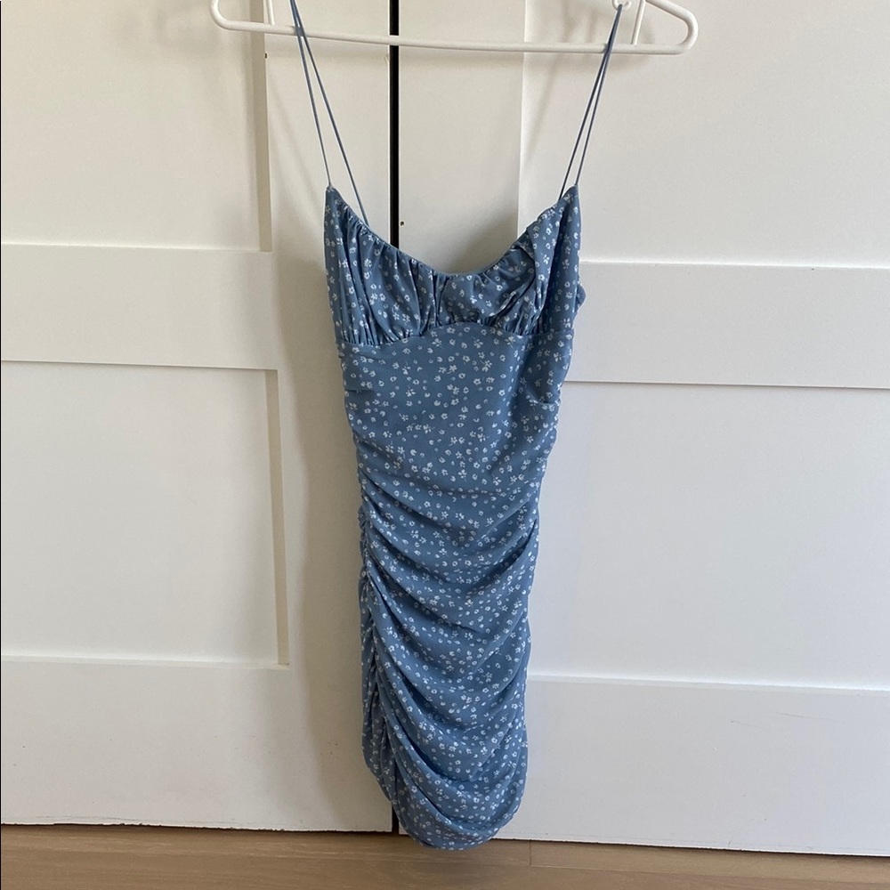 Blue Floral Ruched Dress